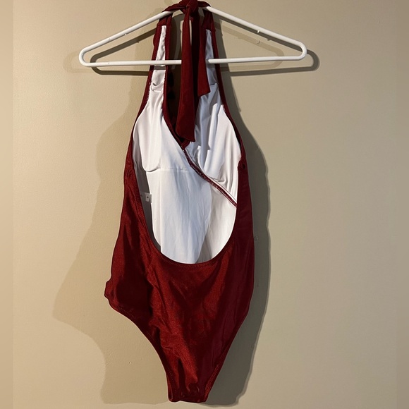 Cupshe Halter Onepiece Red Ruffle Swim Suit - Picture 3 of 6